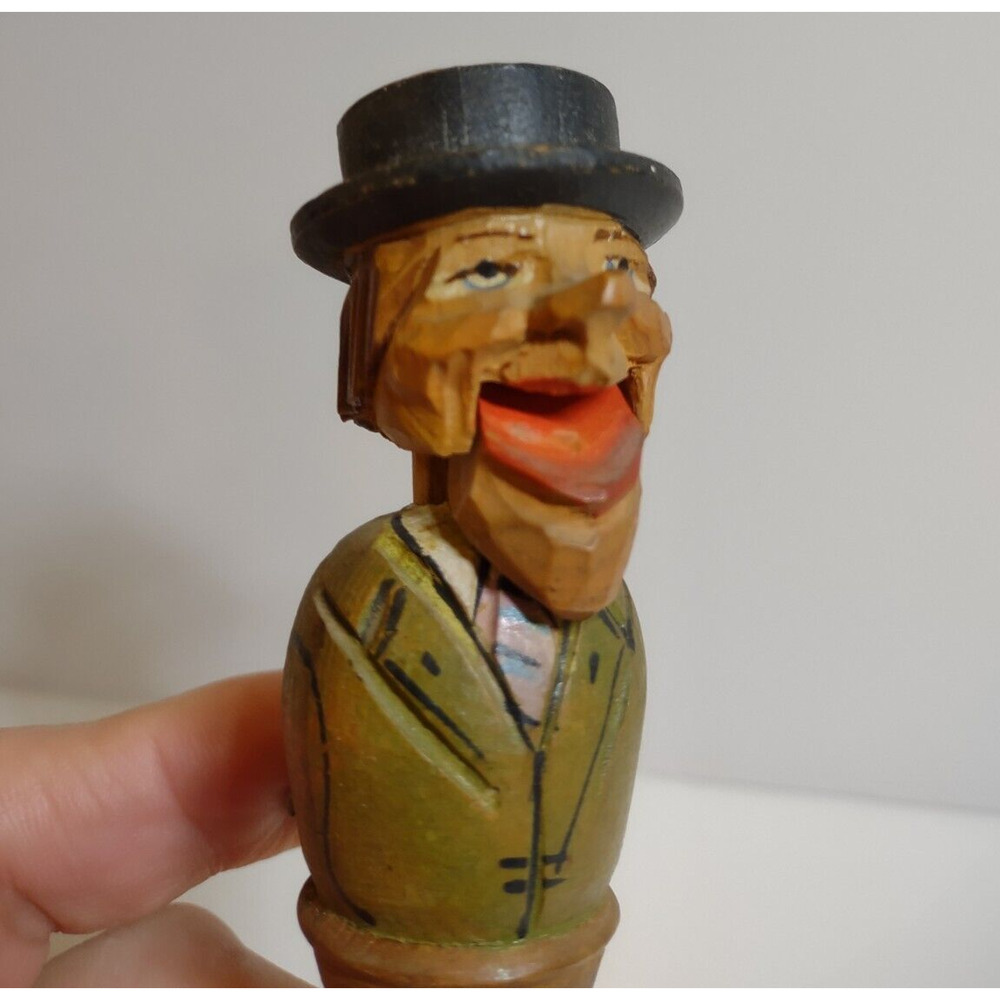 ANRI Mechanical Jaw Drop Bottle Stopper Wood Hand Carved Puppet Barware Cork - Picture 5 of 6